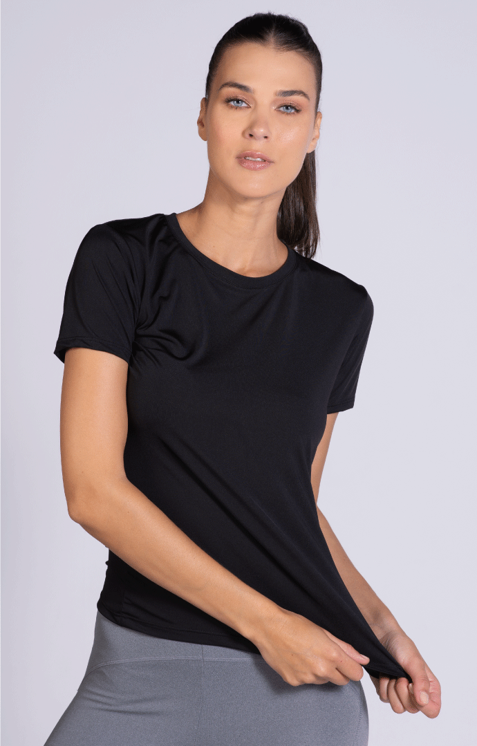 Playera Deportiva Cuello Redondo Poliéster 970D, color Negro